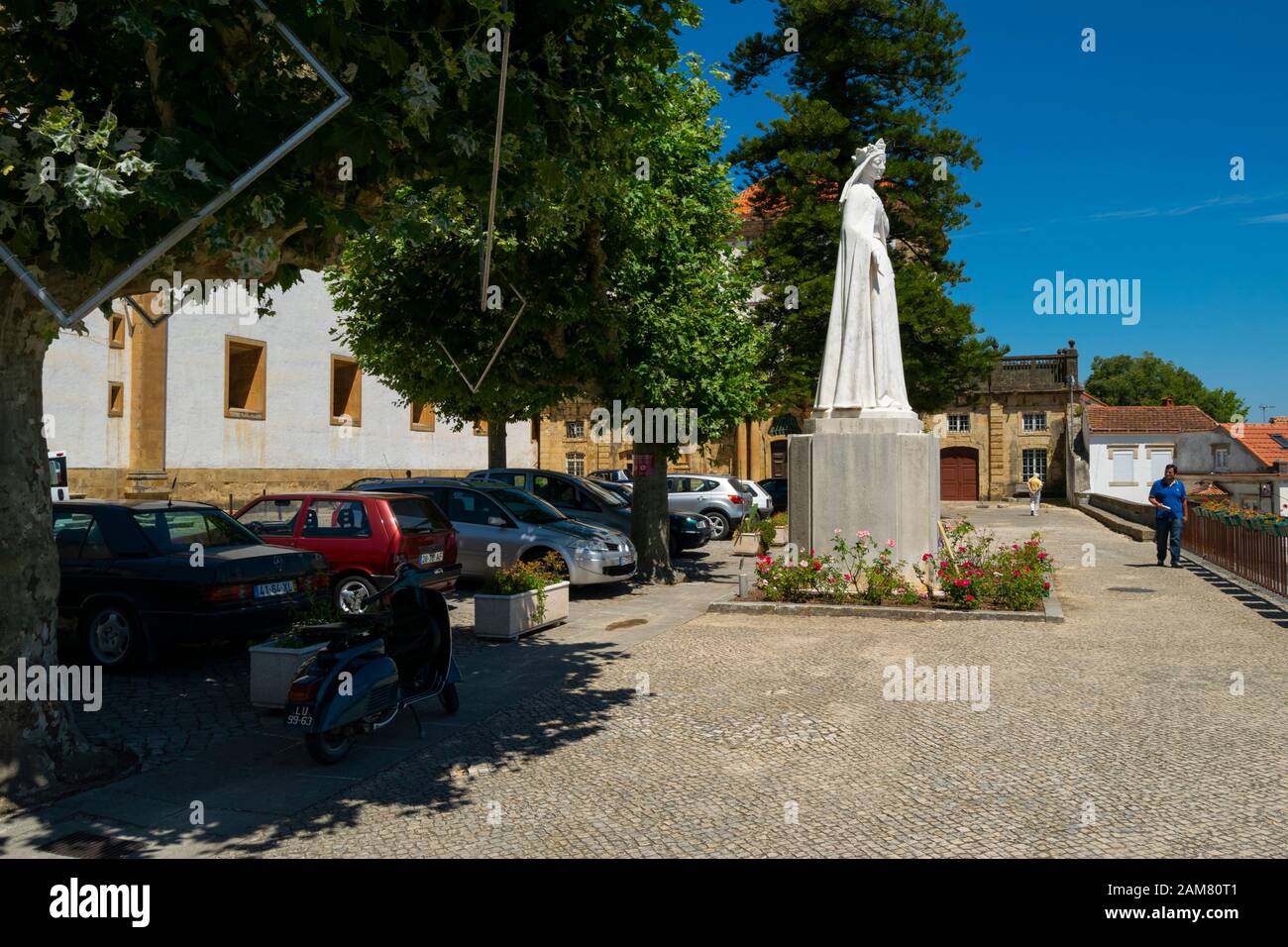 Statue of the Queen Saint Isabel outside the St Clara-a-Nova Monastery in Coimbra Portugal Stock Photo