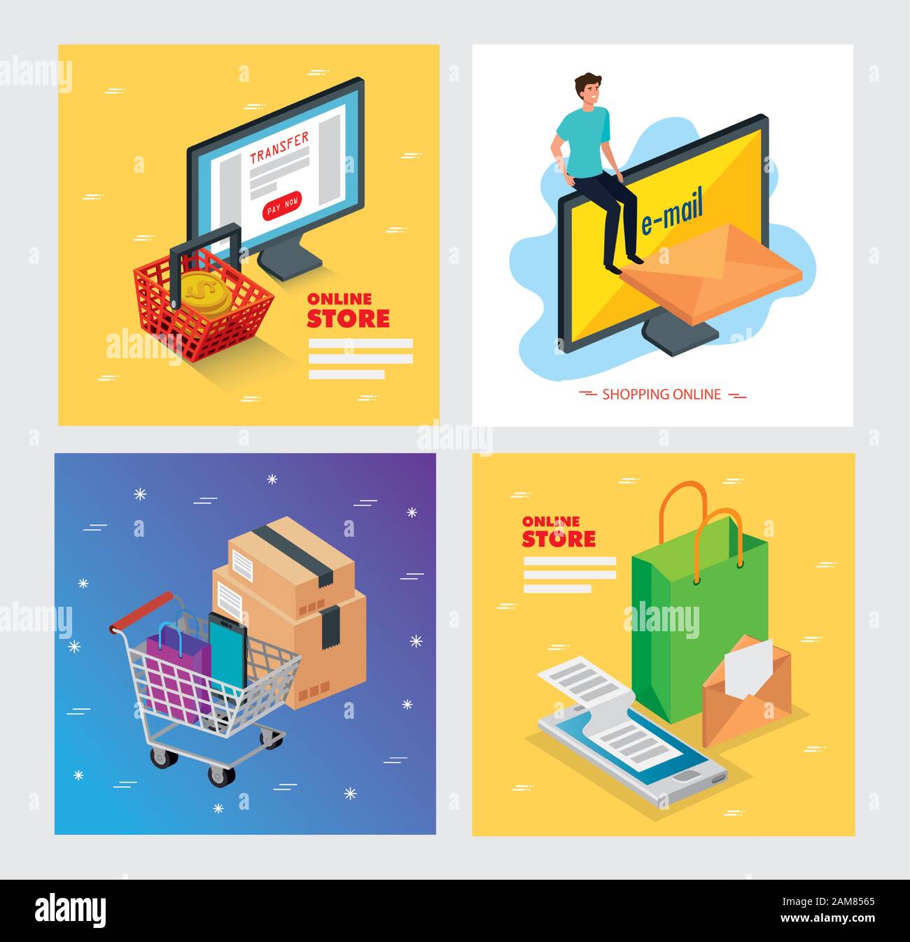 set poster online store with icons Stock Vector Image & Art - Alamy