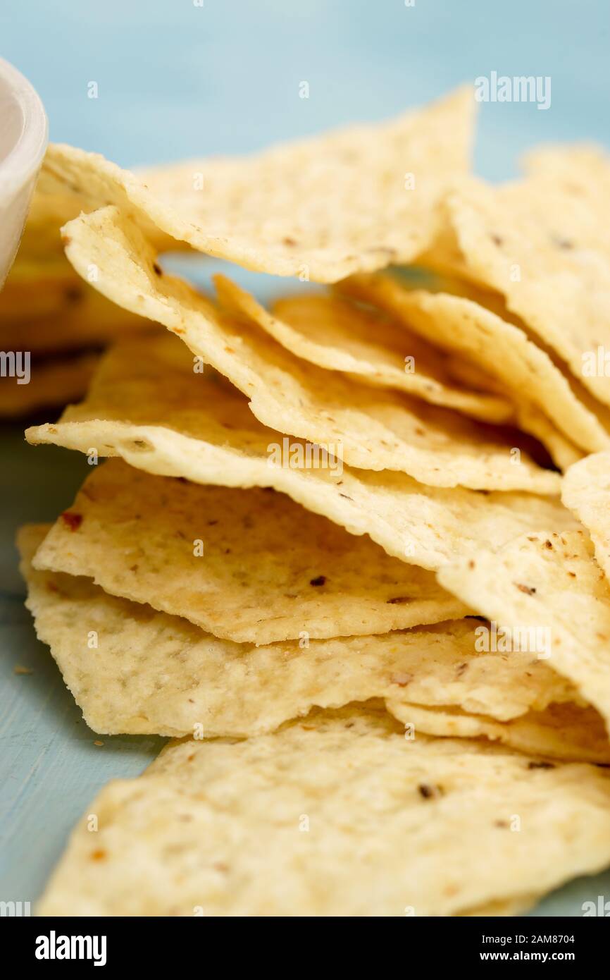 Macro photography of stack of corn chips Stock Photo Alamy