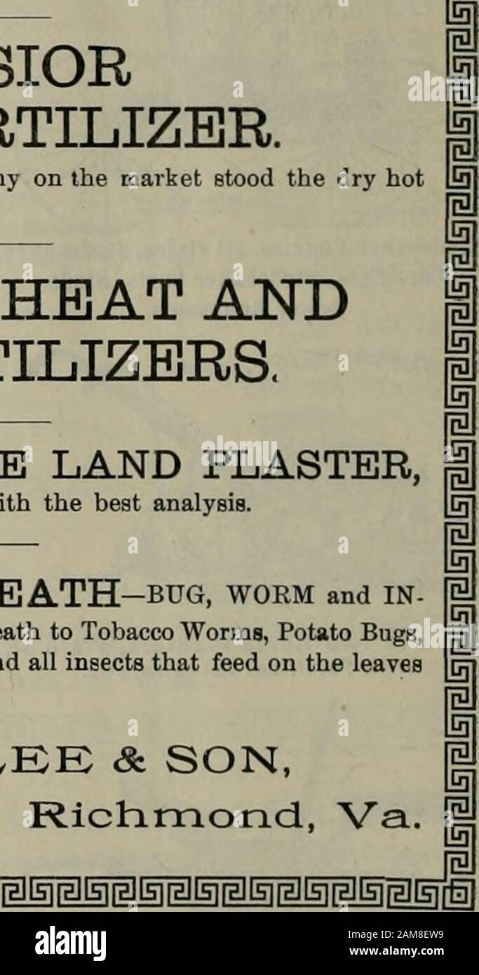 The Southern planter . Address. A. S. LEE & SON, Richmond, Va. ORGANIZED 1832. Tie Ynmnii Eme bid DIbhpe Irsomige Ci. RICHMOND, VIRGINIA.ASSETS. - - $300,000. WM. H. PALMER, President. W. H. MCCARTHY, Secretary. Directors: Wm. H. Palmer, D. O. Davis, E. B. Addison, Wm. Joslah Leake, W. Otto Noltlng, N. W. Bowe. When corresponding with Advertisers, always mentionThe Southern Planter. 1902.] THE SOUTHERN PLANTER. 19T The EVANS Corn Planters 3^5 Stock Photo