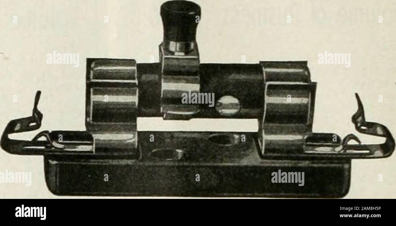 Electrical news and engineering . stalling, it is necessary to drill only one hole in the dash,insert the switch stem and tighten a lock nut. Lock washersare provided for both sides of the surface on which theswitch is installed, thus permitting the securing of the switchto dififerent thickness of metal or wood. Lightning Protector and Pull SwitchA lightning protector offered by the Fernando C. MesaCompany, Irvington, N. J., meets those requirements for. radio apparatus which specify that aerials be grounded at alltimes when radio apparatus is not in use, except in sets usedfor receiving only, Stock Photo