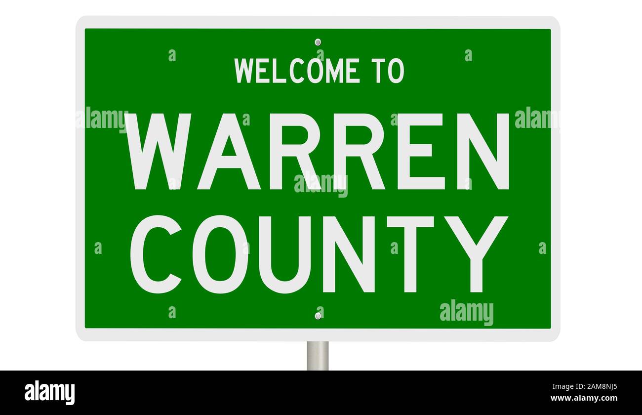 Rendering of a green 3d highway sign for Warren County Stock Photo