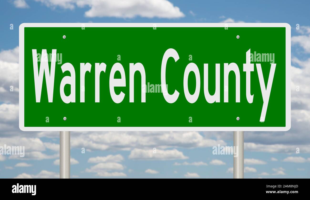 Rendering of a green 3d highway sign for Warren County Stock Photo