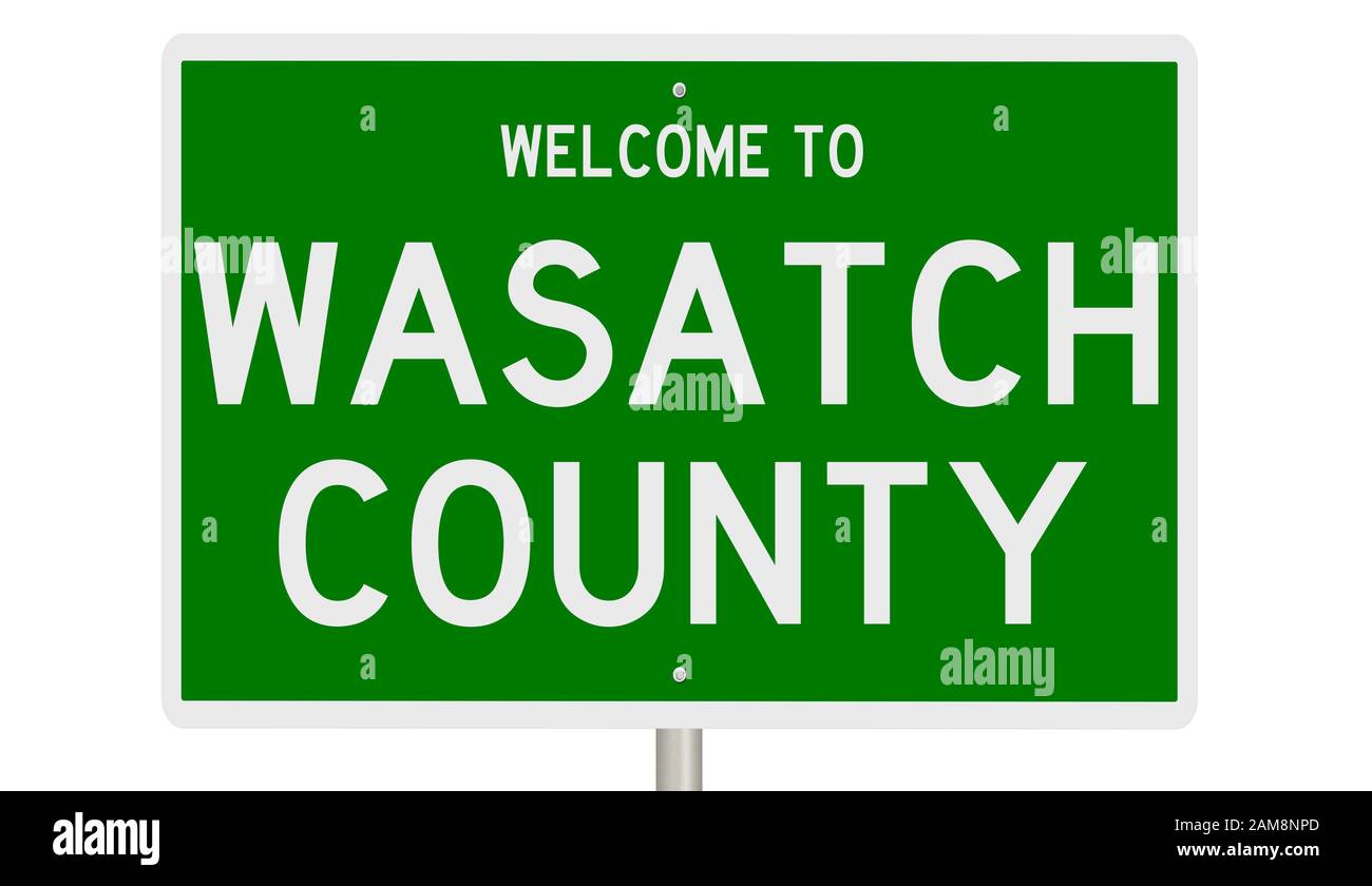 Rendering of a green 3d highway sign for Wasatch County Stock Photo
