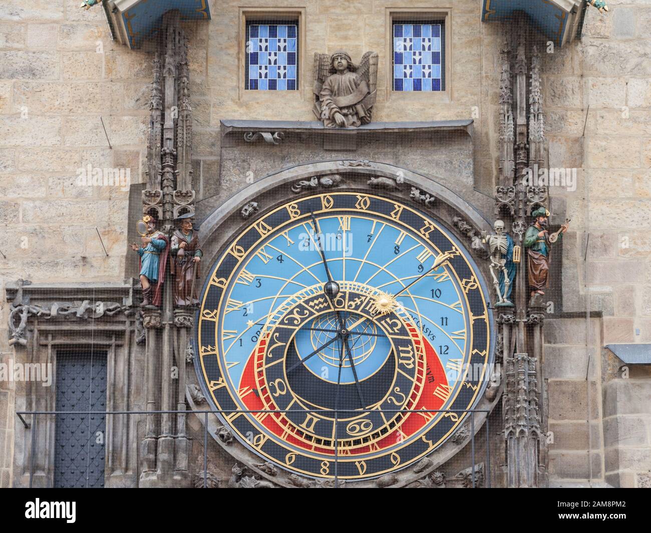 Prague Astronomical clock (Prazsky orloj) on display on the old city hall (Staromestska Radnice) of Prague, Czech Republic. it is an iconic touristic Stock Photo