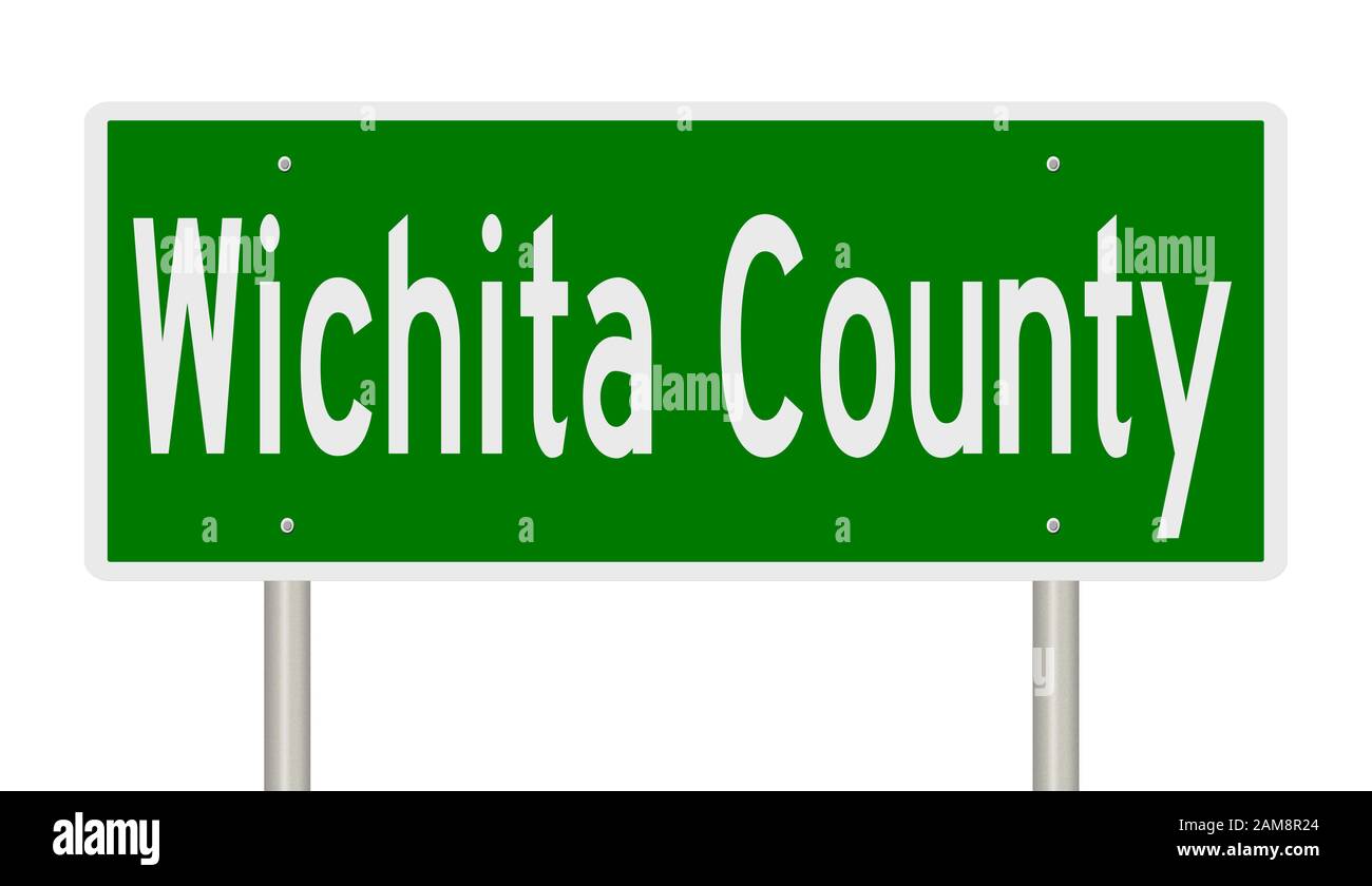 Rendering of a green 3d highway sign for Wichita County Stock Photo