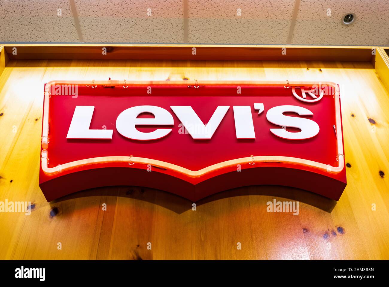 Jan 9, 2020 Mountain View / CA / USA - Levi's logo displayed at the Company's section in a department store; Stock Photo