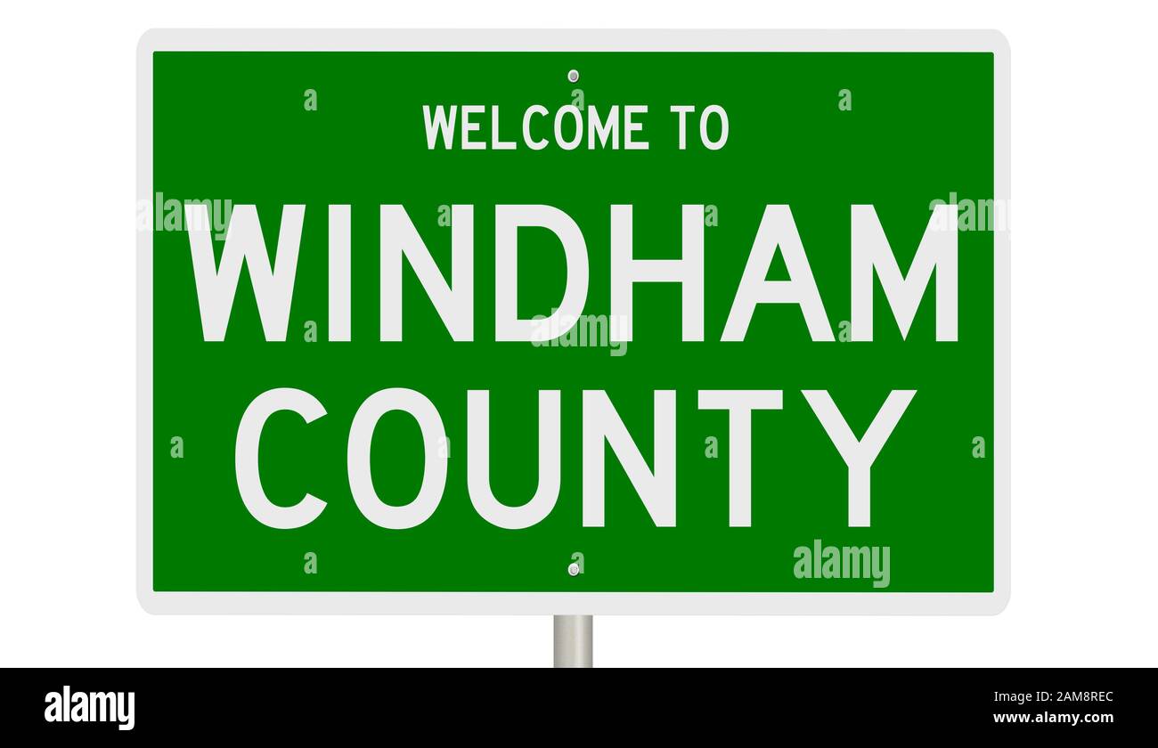 Rendering of a green 3d highway sign for Windham County Stock Photo