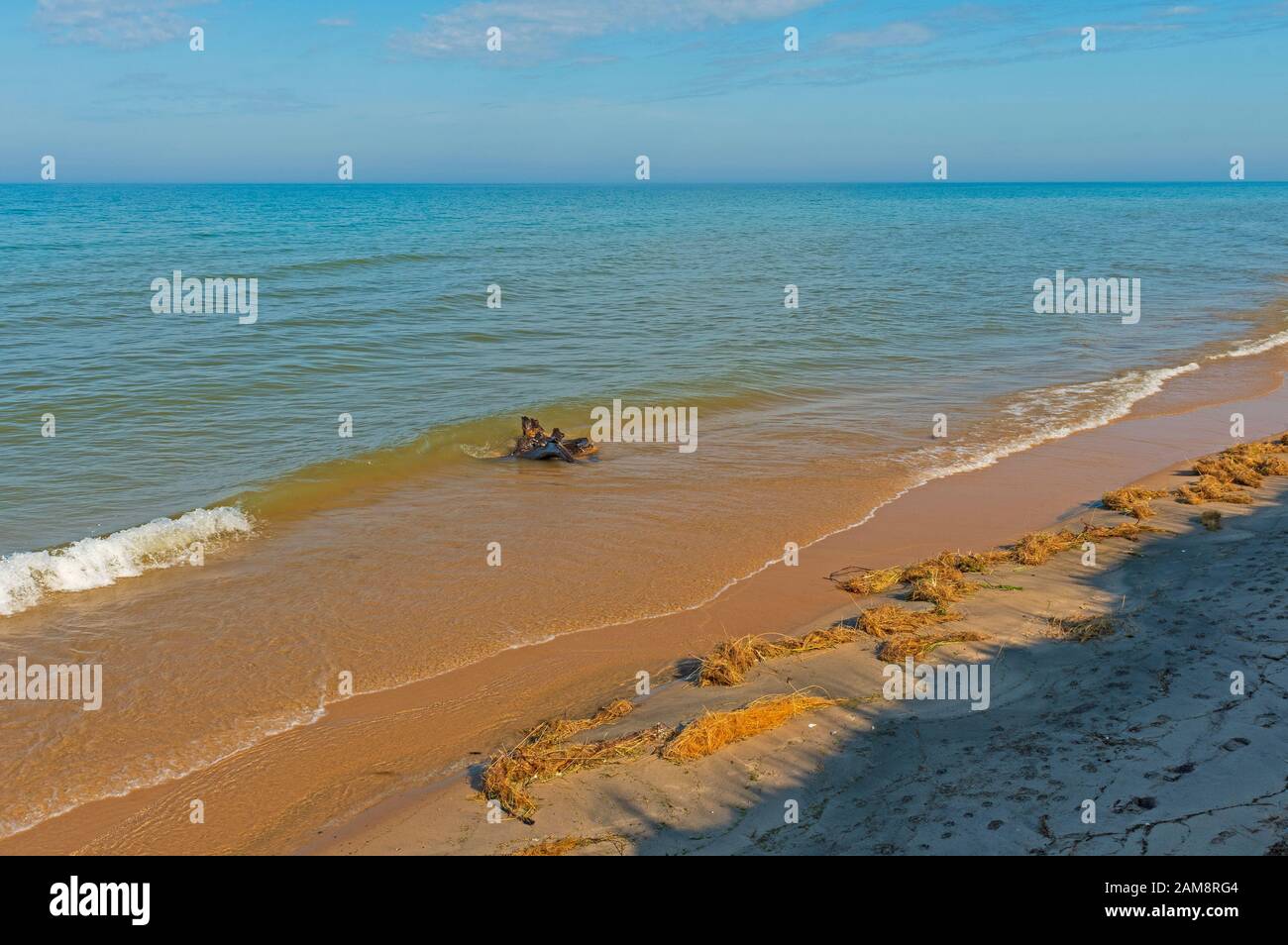 Small Waves in the Morning LIght on Lake Michigan near Montague, Michigan Stock Photo