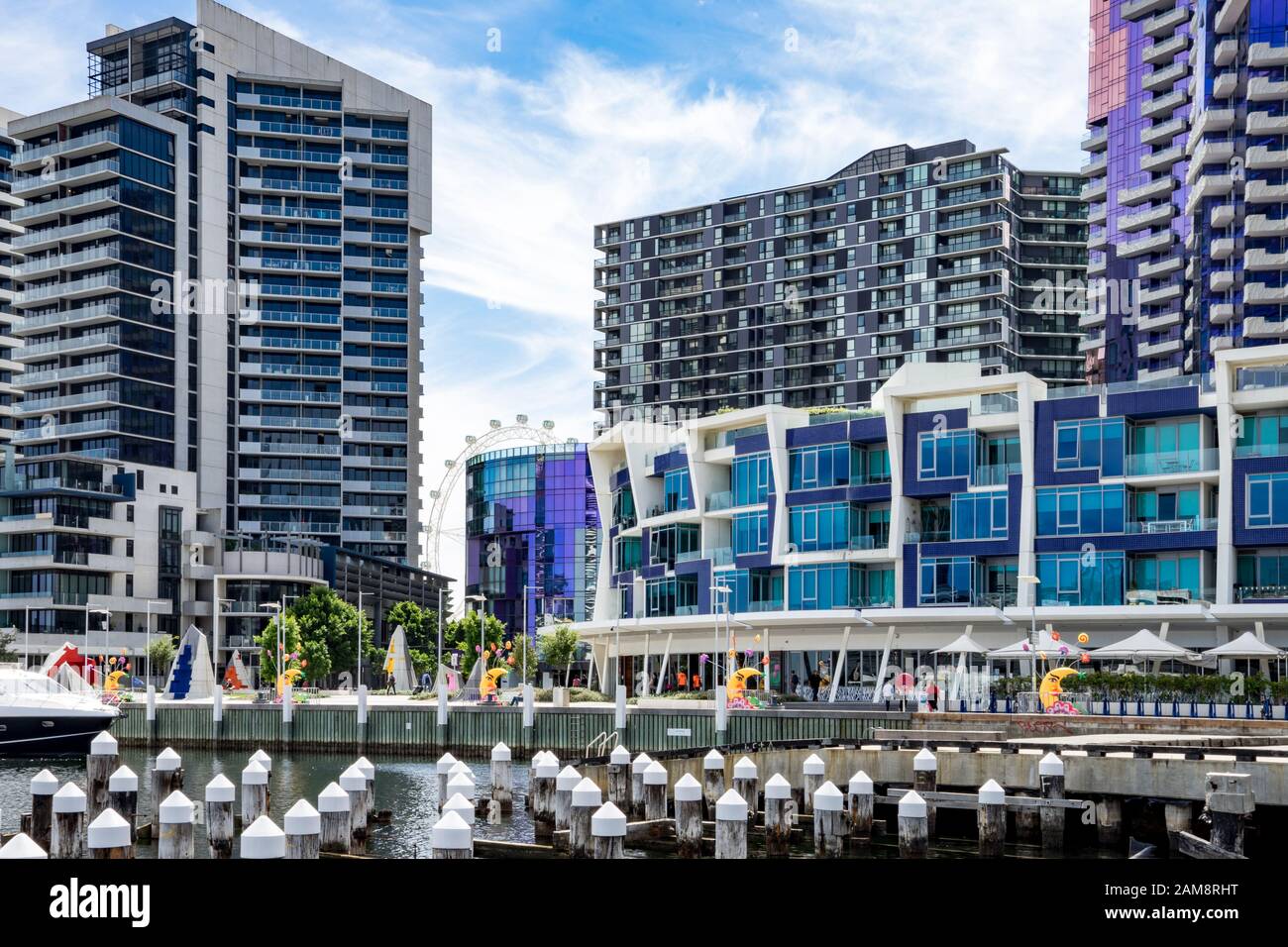 View of apartments, highrises, and the Melbourne Star ferris wheel at