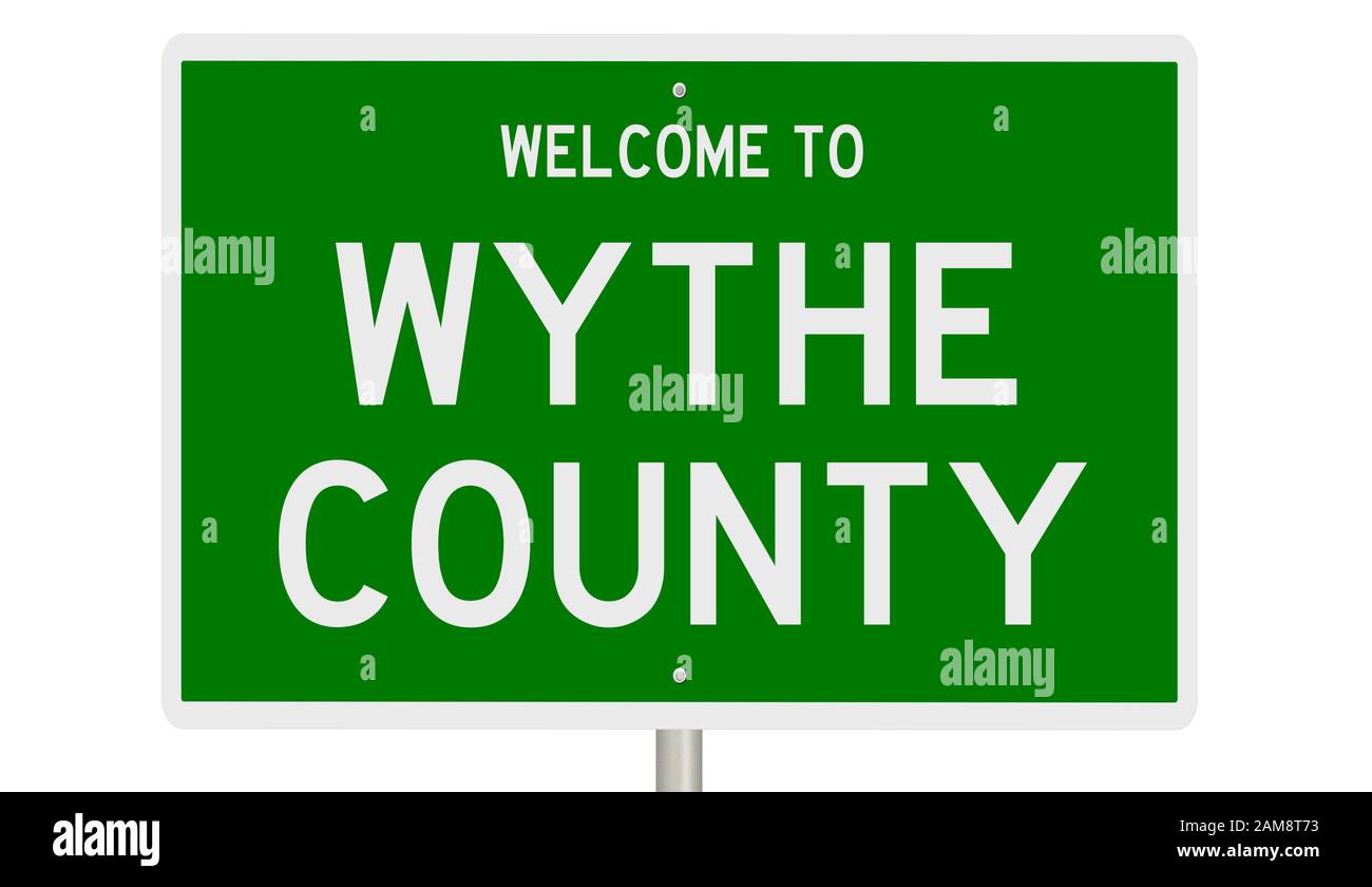 Rendering of a green 3d highway sign for Wythe County Stock Photo