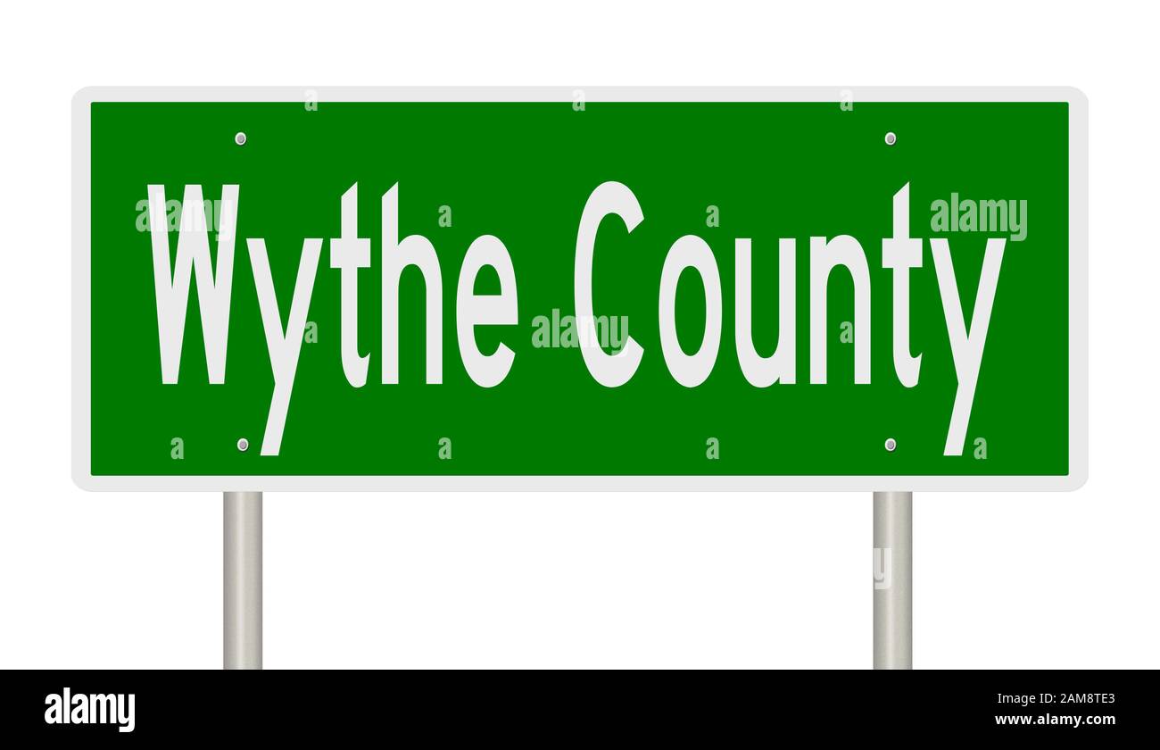 Rendering of a green 3d highway sign for Wythe County Stock Photo