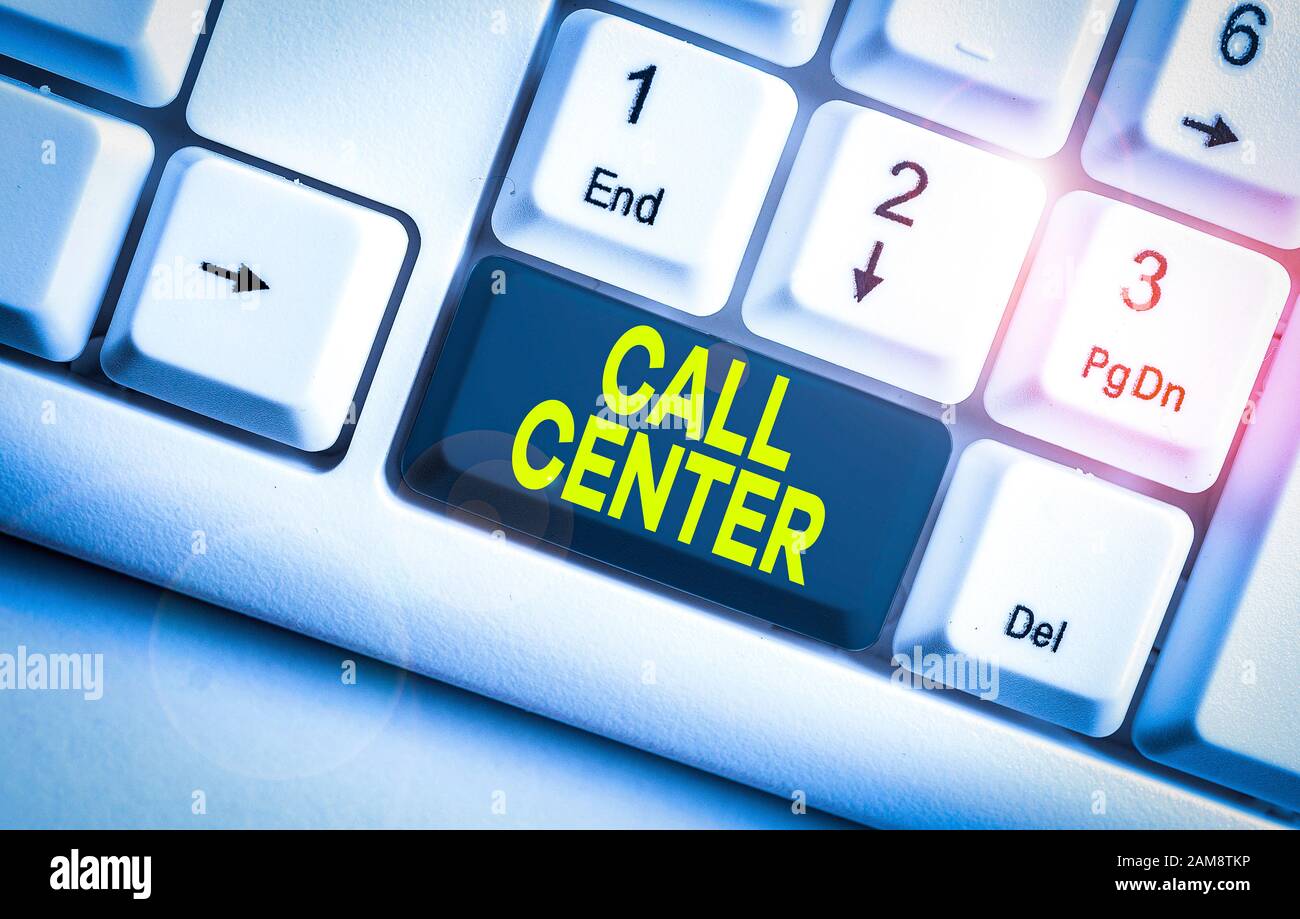 Writing note showing Call Center. Business concept for an office in ...
