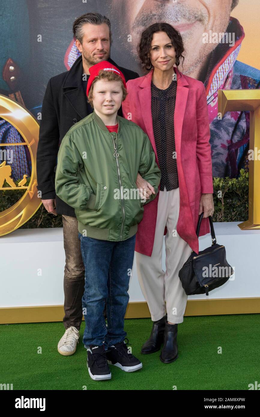 Minnie Driver, Addison O'Dea and son Henry Story Driver attend the premiere of 'Dolittle' at Regency Village Theatre in Los Angeles, USA, on 11 January 2020. | usage worldwide Stock Photo