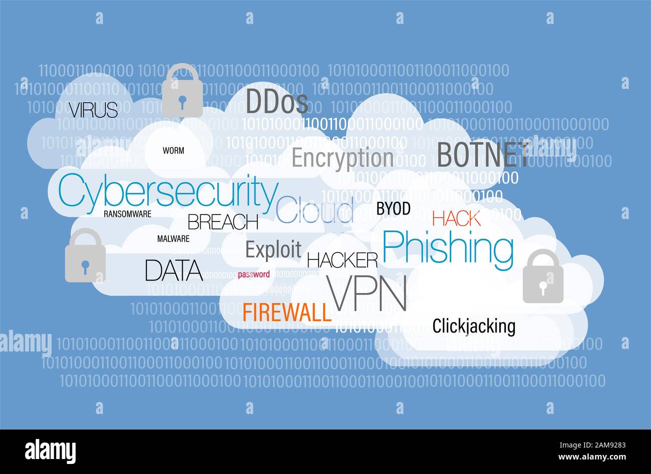 Cybersecurity vector on a blue background Stock Photo