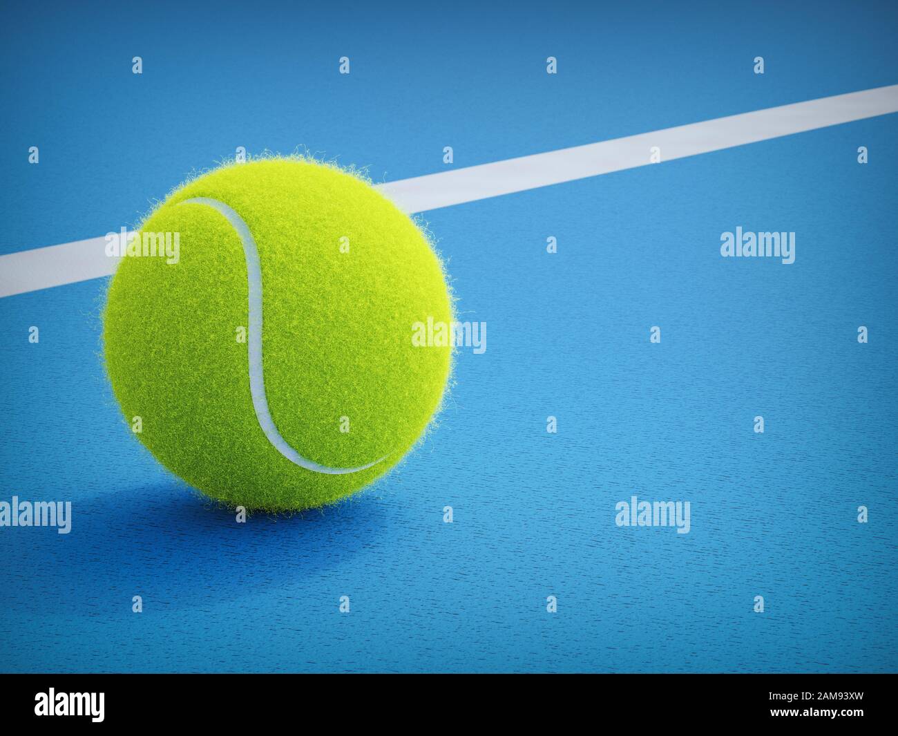 3d rendering tennis ball on blue concrete floor Stock Photo Alamy