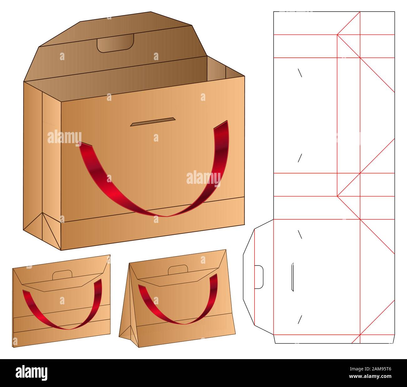 Paper Bag packaging die cut template design. 3d mockup Stock Vector