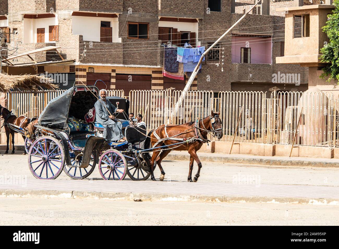 EDFU, EGYPT 19.05.2018 local Horse Carriage for tourists near the dock