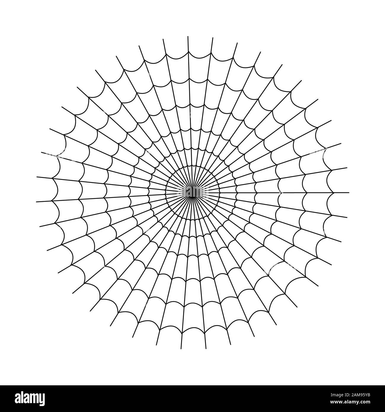 Black and white cartoon spider web. Simple image with cobweb for halloween party. Stock Photo