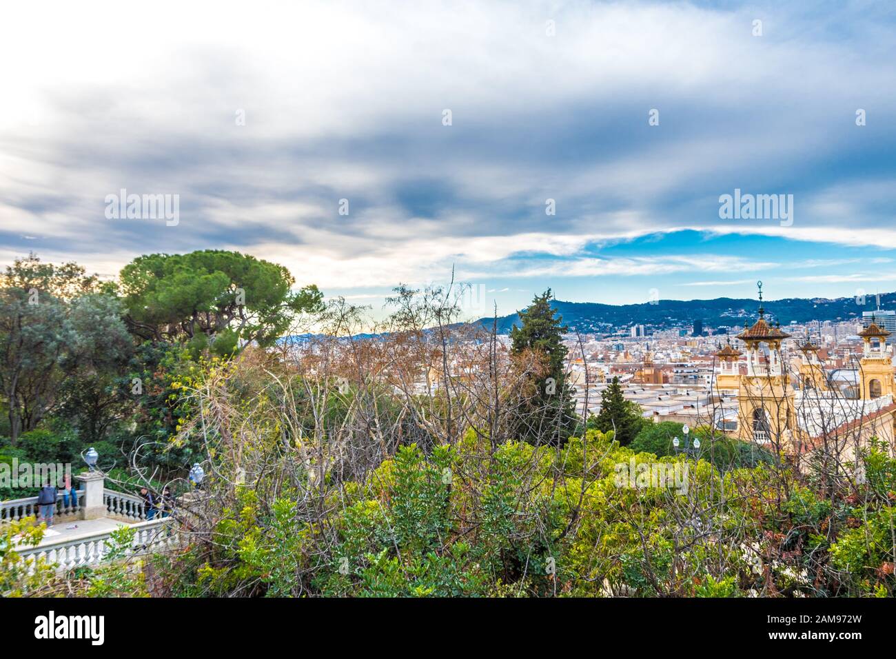 View of the city of Barcelona from Montjuic Stock Photo