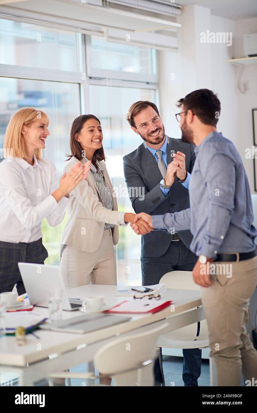 Business smiling people successfully completed meeting Stock Photo - Alamy