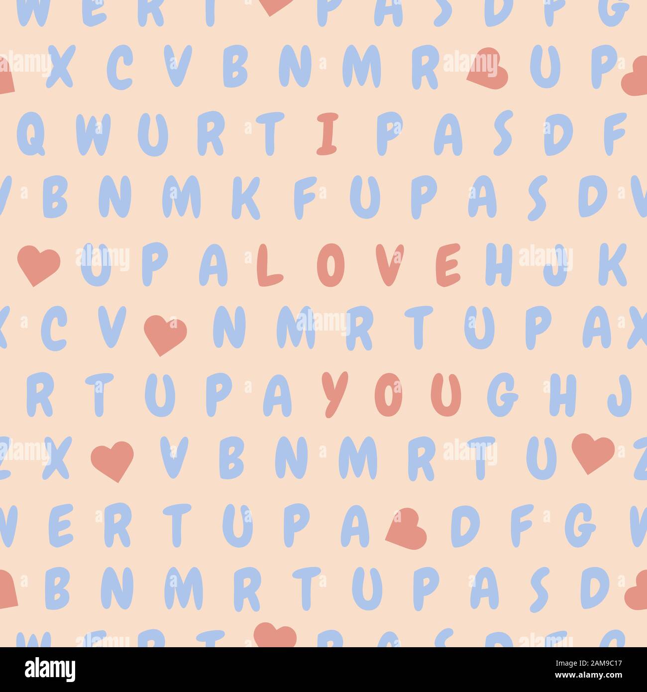 Vector seamless pattern letters, heart, text I love you Valentine's day ...