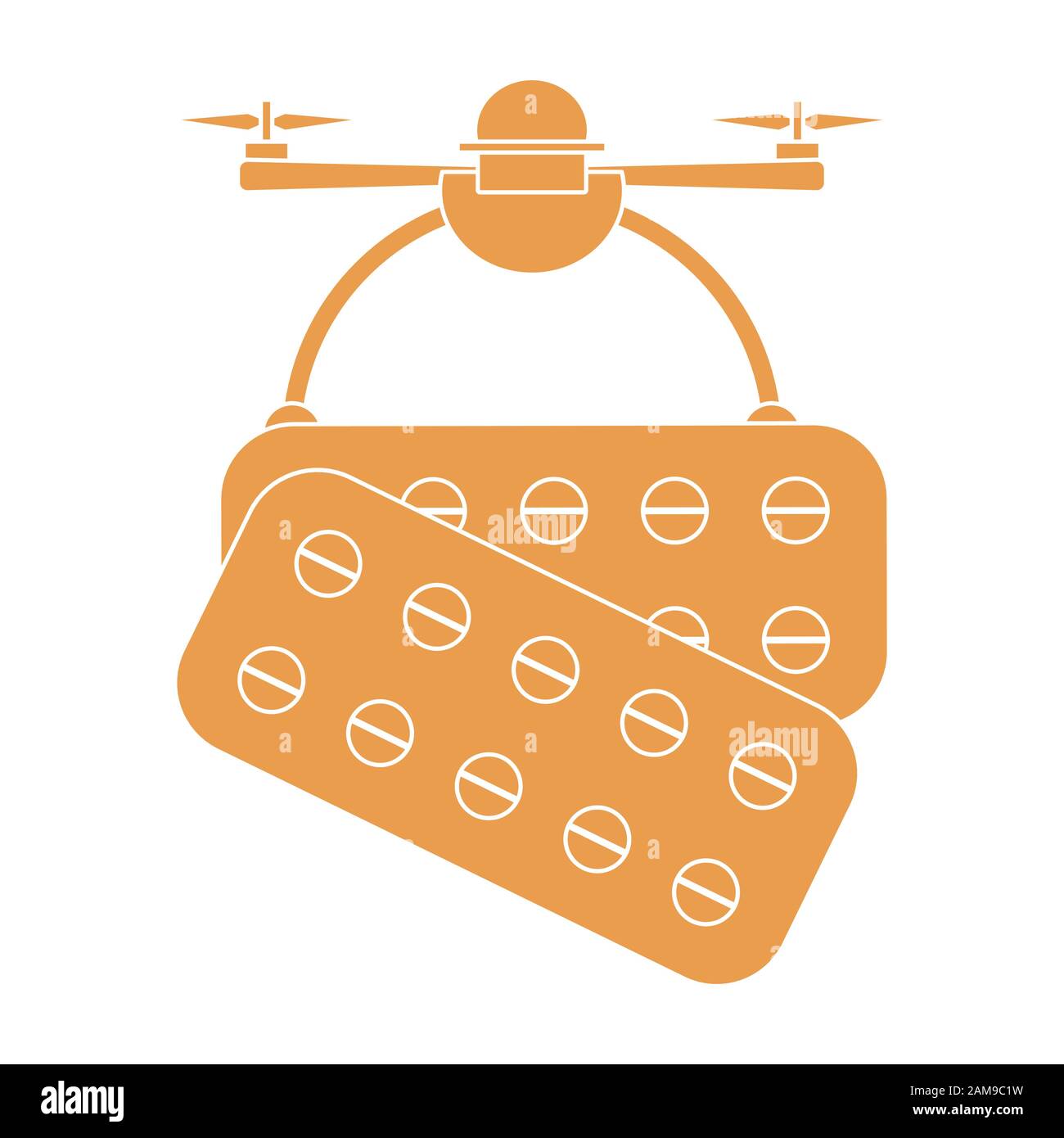 Vector illustration Drone carries pills on white background Drone flying through the air and delivers medicine Fast delivery to customer Future transp Stock Vector