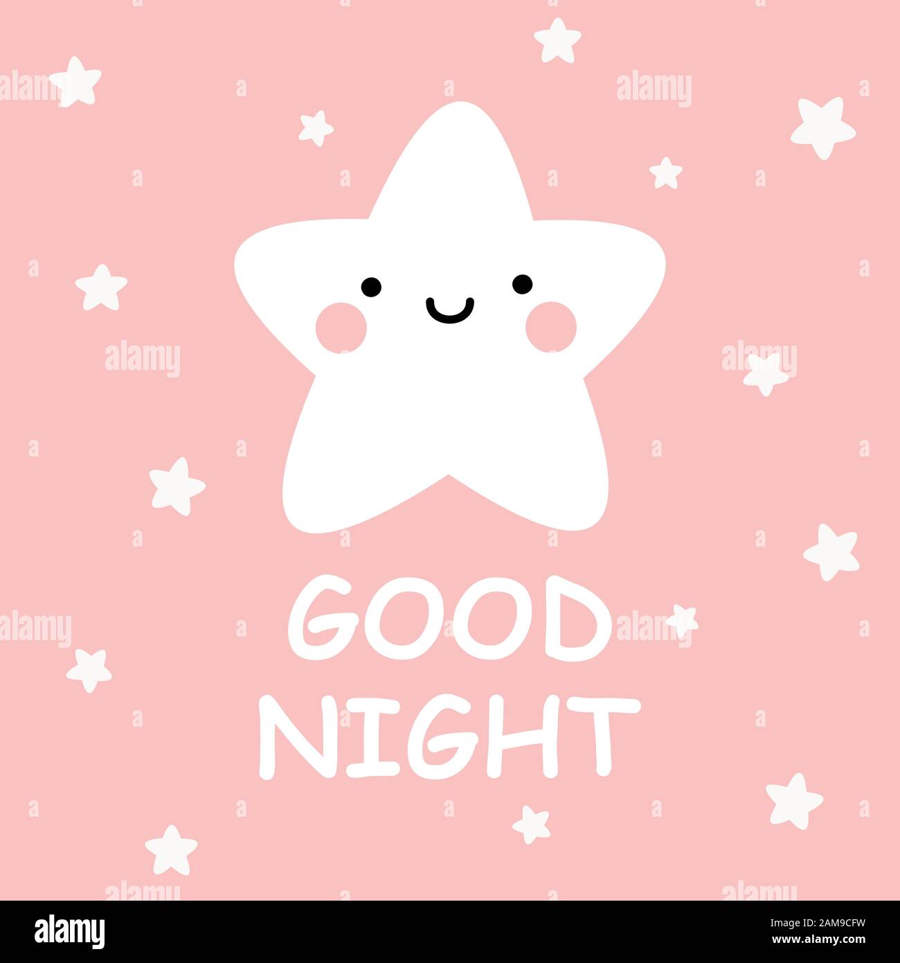 Cute vector good night card with cartoon stars on pink background ...