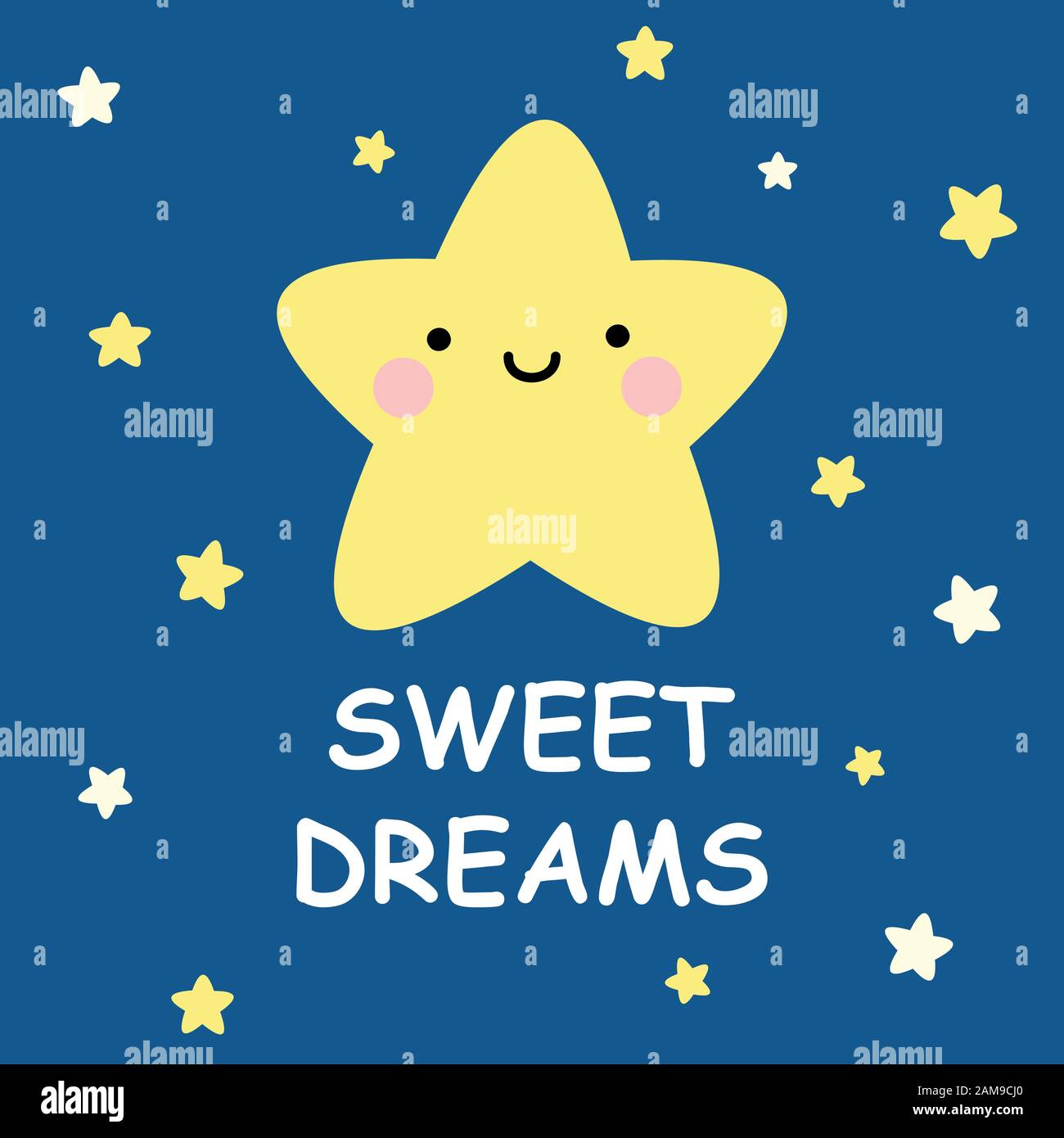 Cute vector sweet dreams card with cartoon stars on dark blue ...
