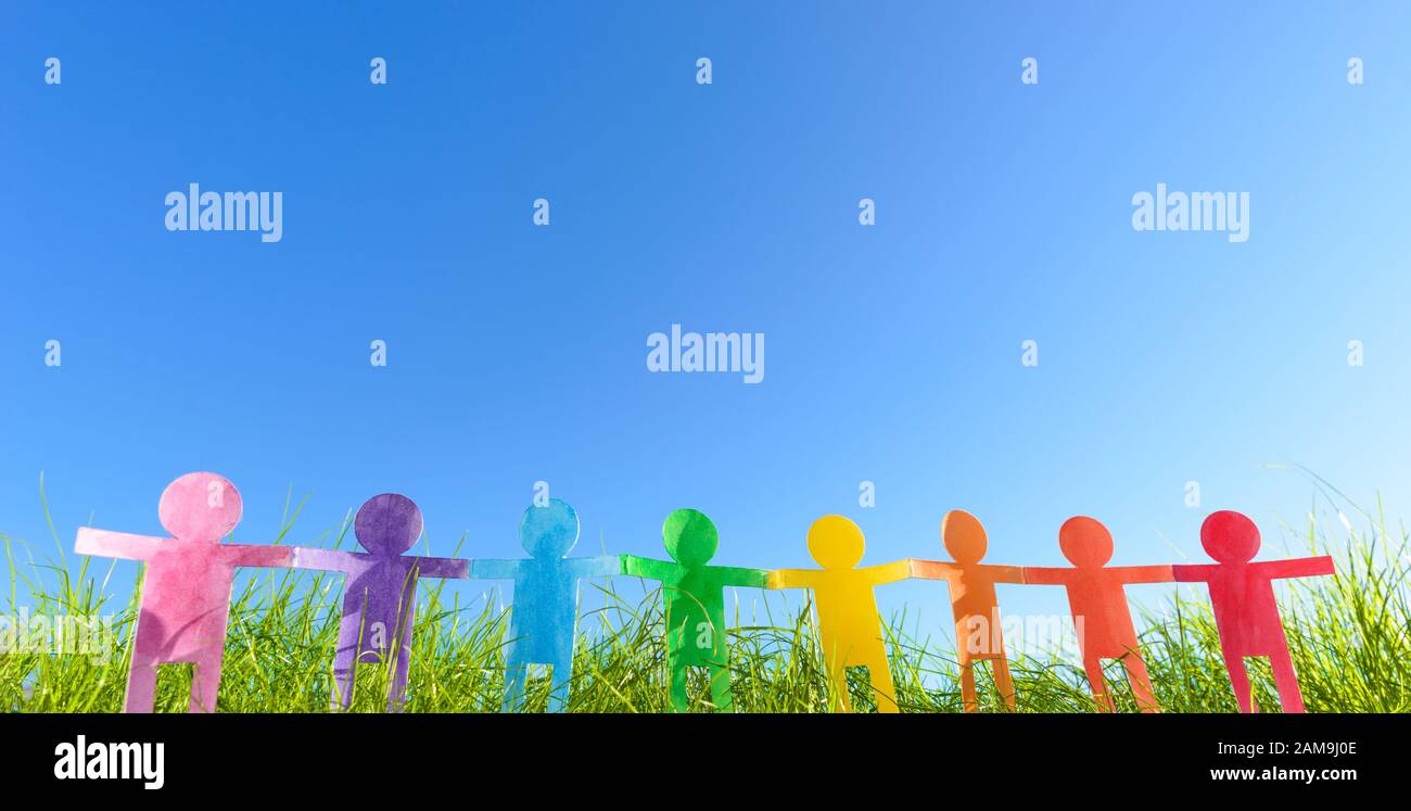 colorful people chain made of paper, green and ecology concept Stock Photo