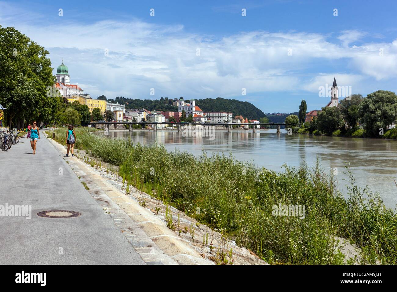 Road along the river Inn Passau Bavaria Germany Stock Photo