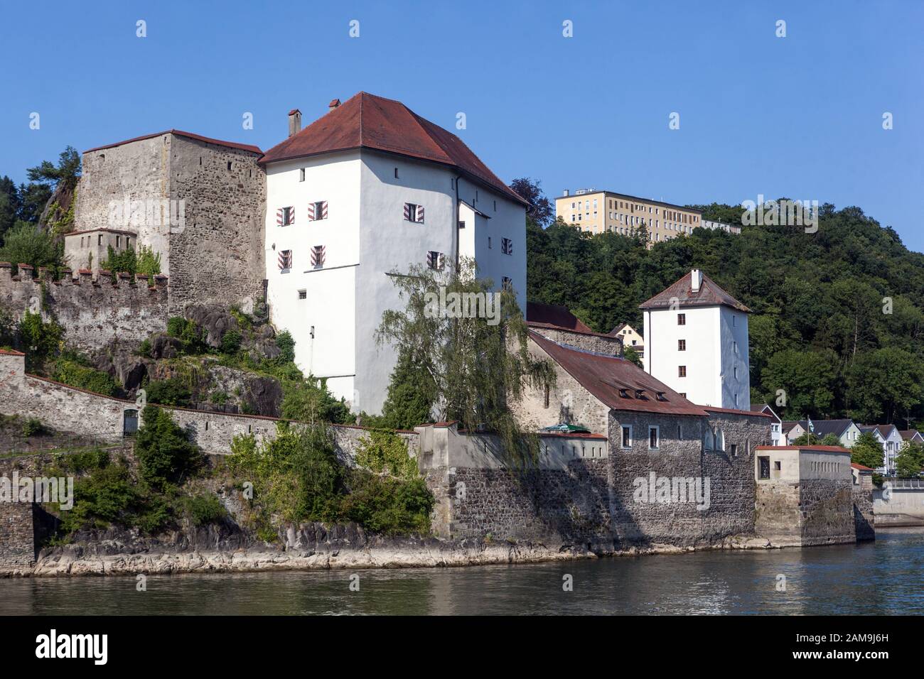 Fortress Veste Niederhaus above the confluence of the rivers Danube and Ilz, Passau Germany Stock Photo