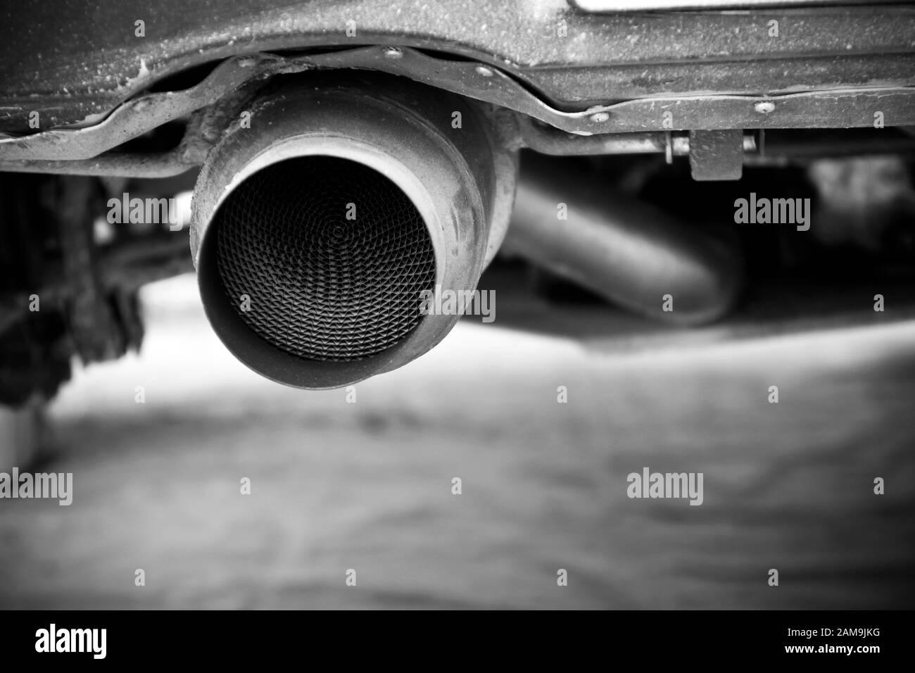 A detail of the end of a rally car´s exhaust Stock Photo Alamy