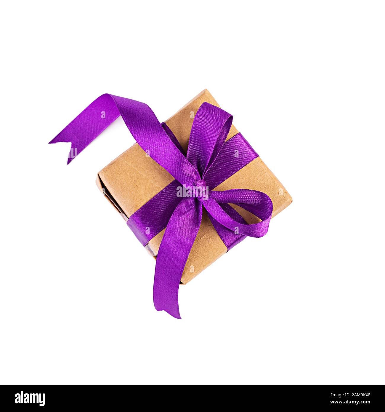 Gift box with purple ribbon isolated on white background Stock Photo ...