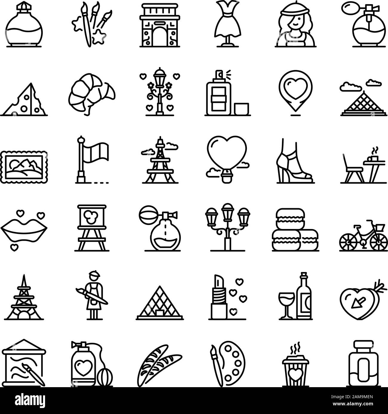 France icons set, outline style Stock Vector
