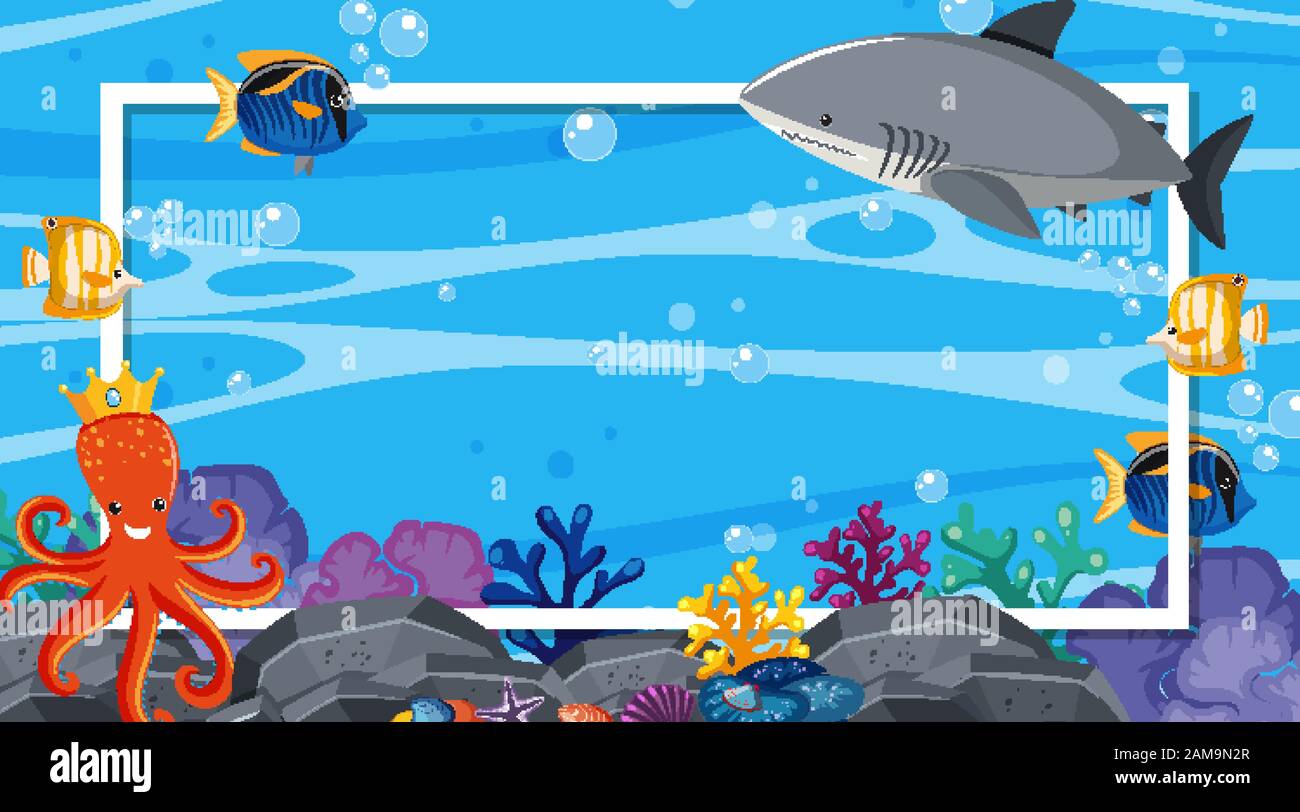 Border template with underwater scene in background illustration Stock Vector