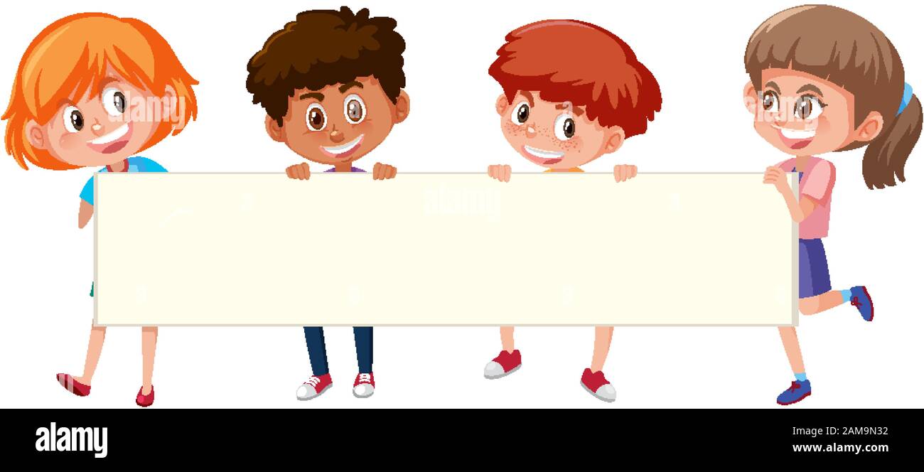 Four children holding blank banner illustration Stock Vector Image ...