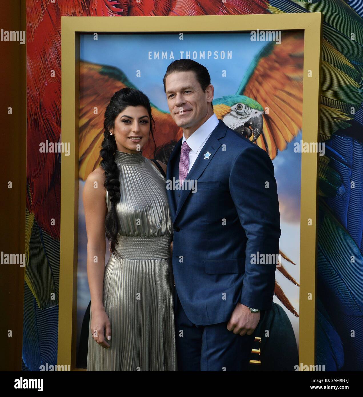 Los Angeles, United States. 12th Jan, 2020. Cast member John Cena and Canadian engineer Shay Shariatzadeh attend the premiere of the motion picture comedy 'Dolittle' at the Regency Village Theatre in the Westwood section of Los Angeles on Saturday, January 11, 2020. Storyline: A physician discovers that he can talk to animals. Photo by Jim Ruymen/UPI. Credit: UPI/Alamy Live News Stock Photo