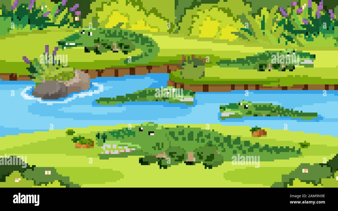 Background scene with crocodiles in the river illustration Stock Vector ...