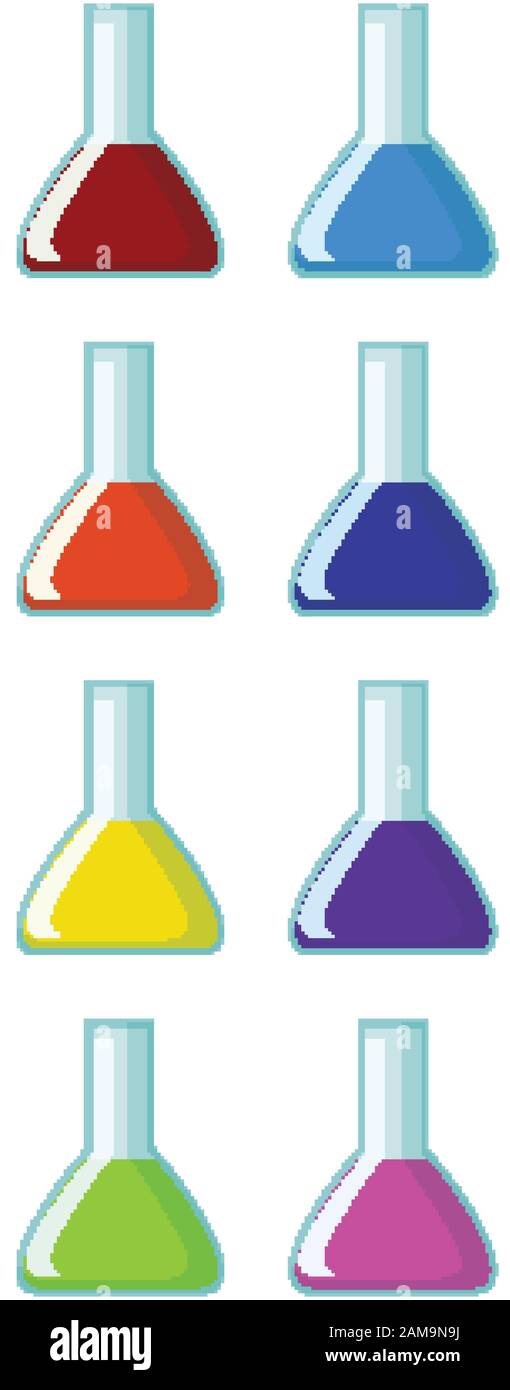 Flasks filled with different color chemicals illustration Stock Vector ...