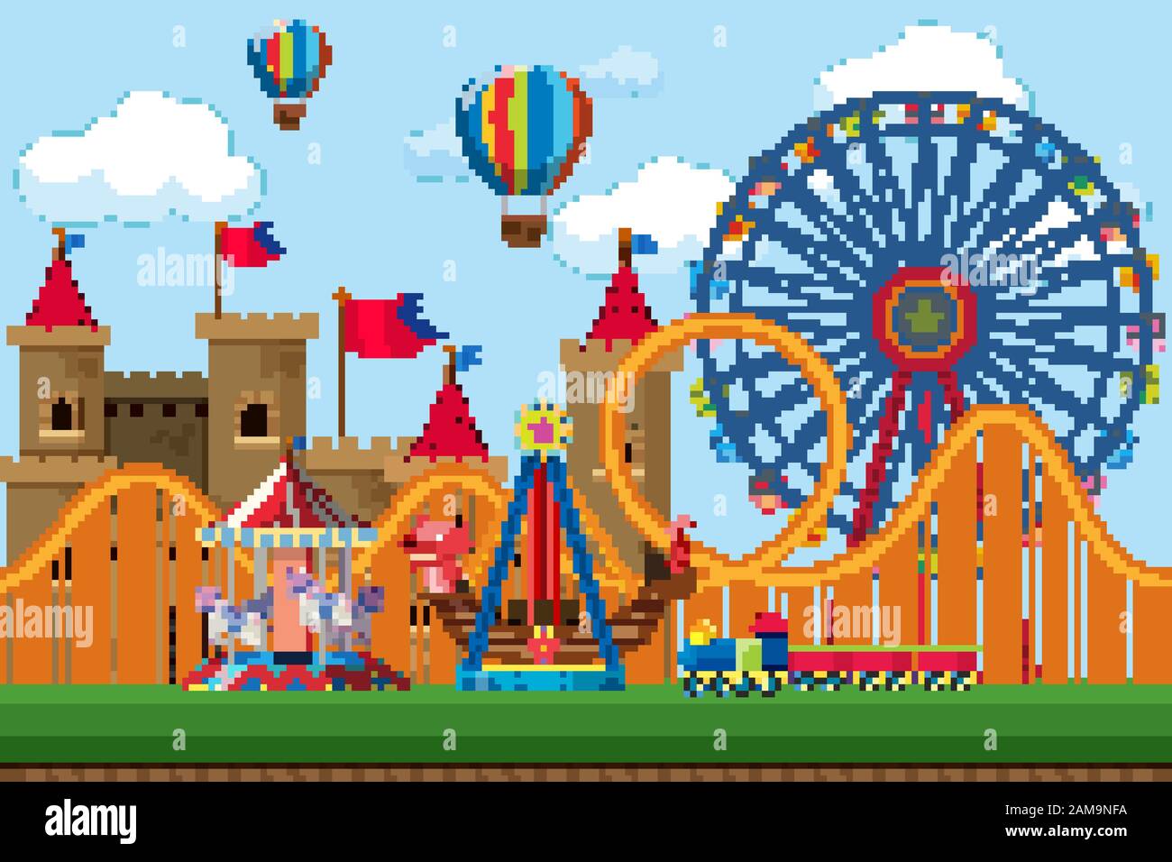 Amusement park scene with ferris wheel illustration Stock Vector Image ...