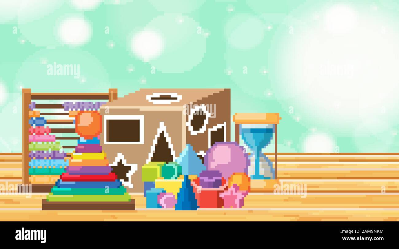 Many toys on wooden floor illustration Stock Vector Image & Art - Alamy