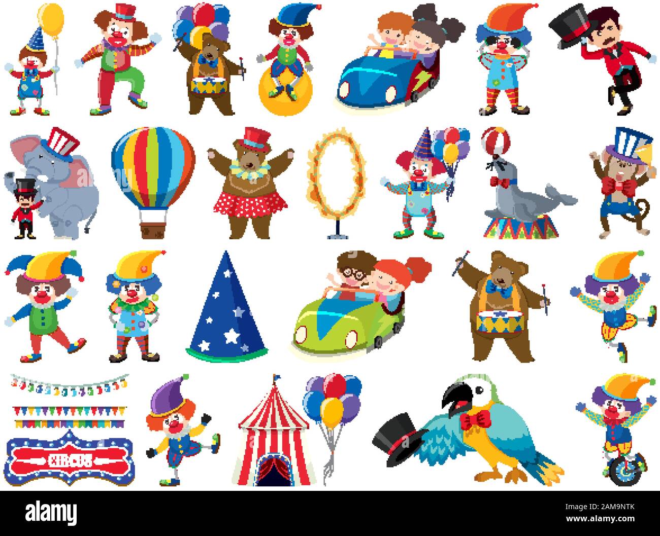 Large set of isolated objects of kids and circus illustration Stock ...