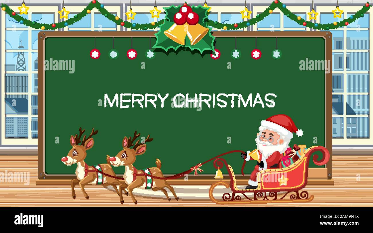 Border template with Santa on sleigh background illustration Stock ...