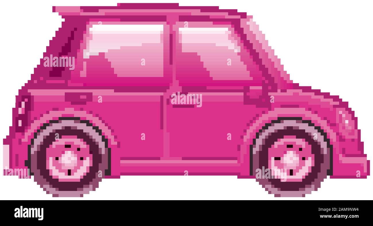Single picture of pink car on white background illustration Stock ...