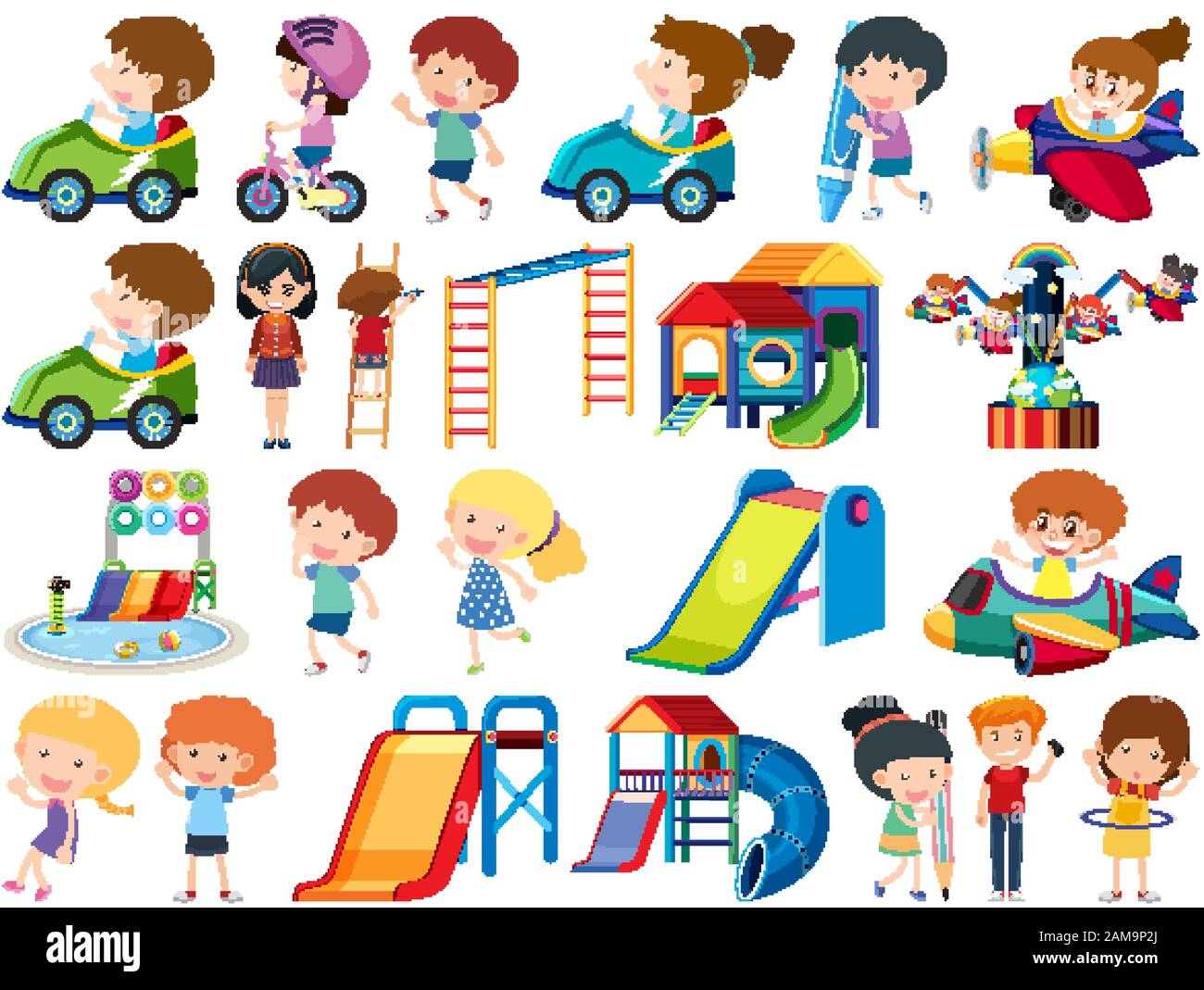 Large set of isolated objects of kids and playground illustration Stock Vector