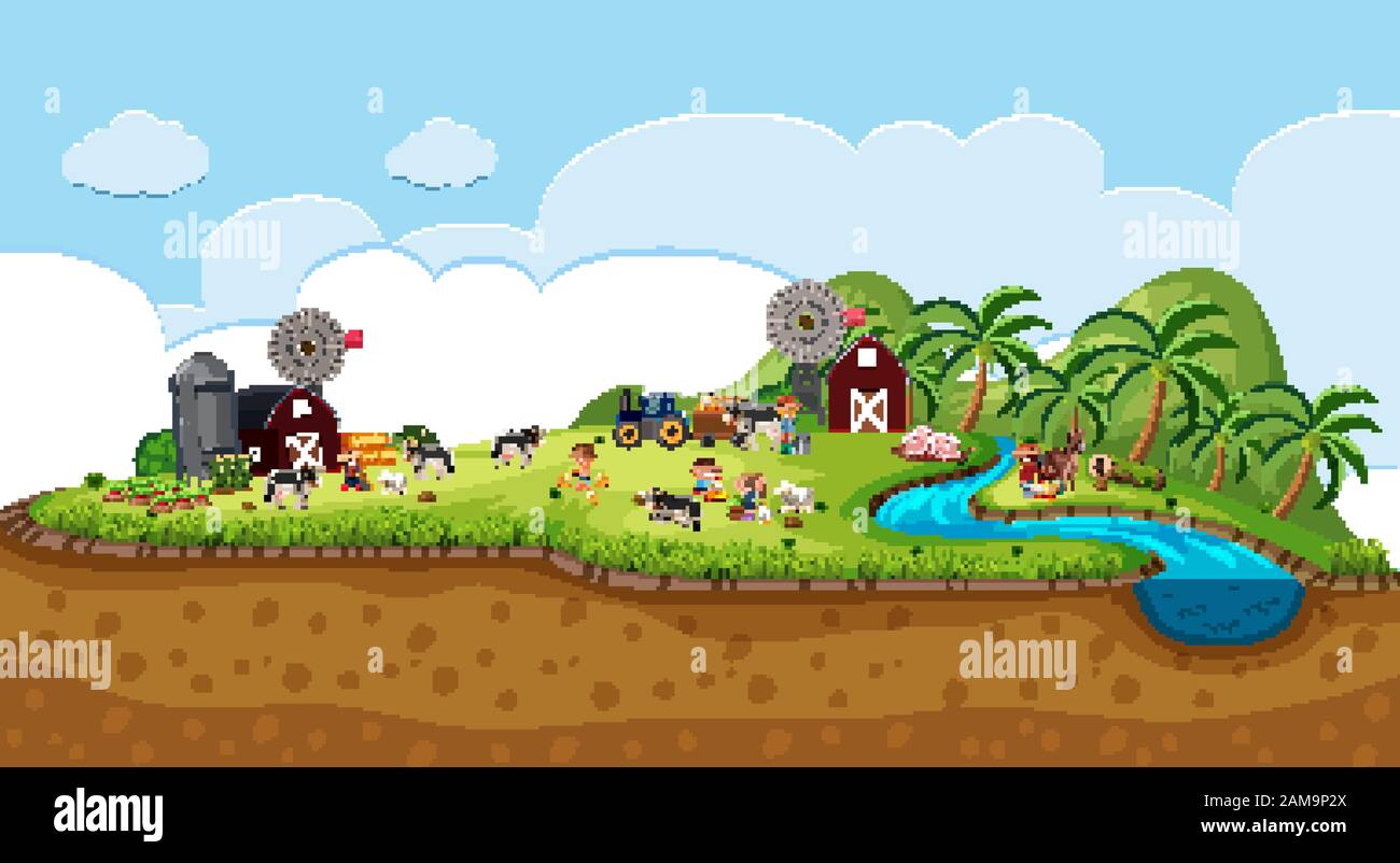 Background scene of farmland with animals illustration Stock Vector ...