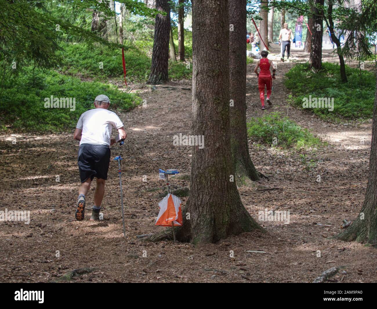 Outdoor orienteering check point activity. Extreme training or race
