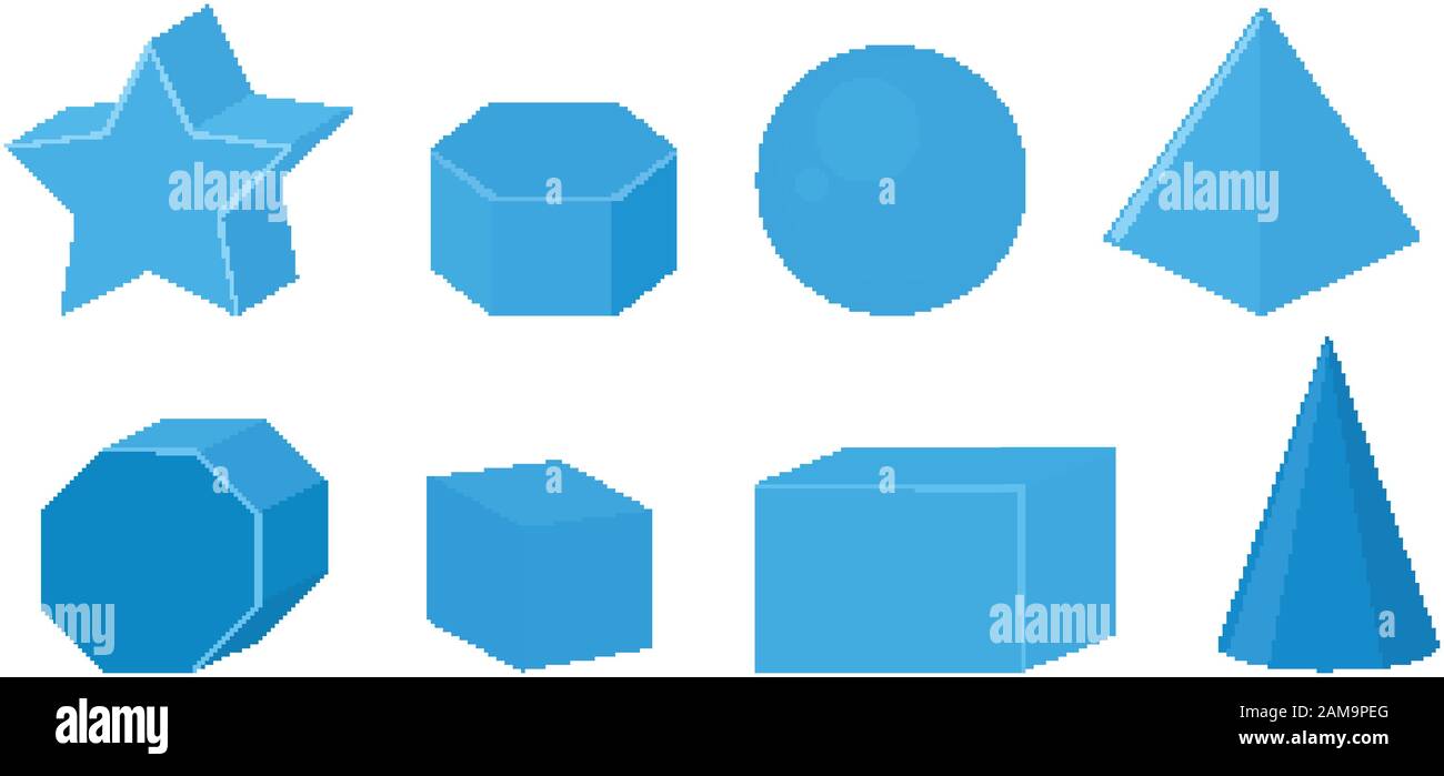 Set of different geometric shapes in blue illustration Stock Vector ...
