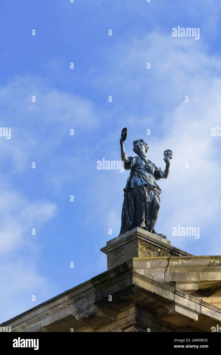 Melpomene the goddess or muse of tragedy on the Clarendon Building University of Oxford, Oxford England UK Stock Photo